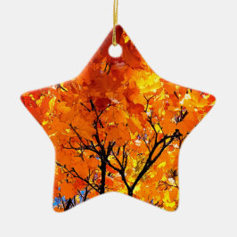 Orange löv julgransprydnad keramik