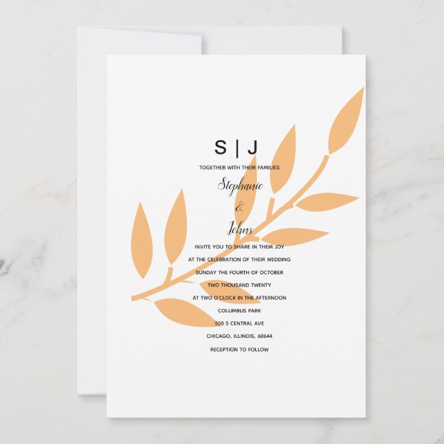 Orange Löv Monogram Natur minimal Bröllop 2024 Inbjudningar (Framsida)