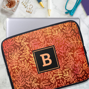 Orange löv mönster monogram modernt botaniskt i fe laptop fodral