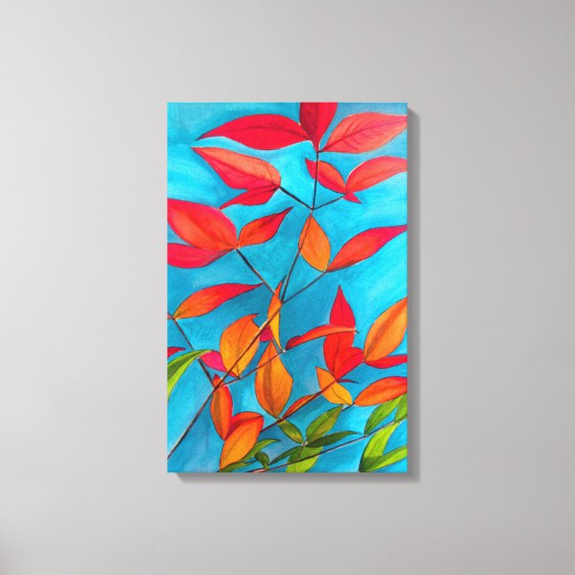 Orange löv Ursprunglig vattenfärgsbild hösten Canvastryck (Framsida)