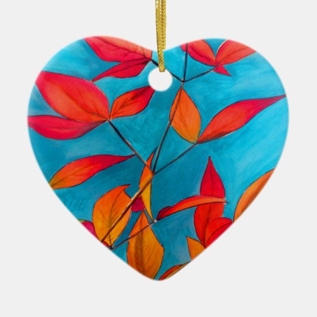 Orange löv Ursprunglig vattenfärgsbild hösten Julgransprydnad Keramik (Framsidan)