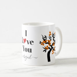 Orange Love birds sakura cherry träd och blommar Kaffemugg
