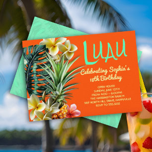 Orange Luau Birthday Anpassningsbar Party-inbjudni Inbjudningar