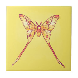 Orange Luna Moth Art - Colorful Insekt Art Kakelplatta