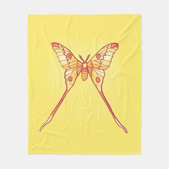 Orange Luna Moth Art - Färgfull Insekt Fleecefilt (Framsidan)