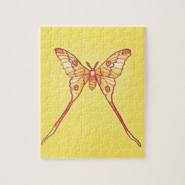 Orange Luna Moth Art - Färgfull Insekt Pussel
