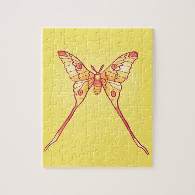 Orange Luna Moth Art - Färgfull Insekt Pussel (Vertikal)