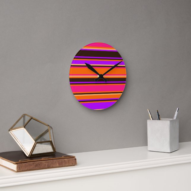 Orange, Magenta och Lila med stripe-väggklocka Rund Klocka (Kontor)