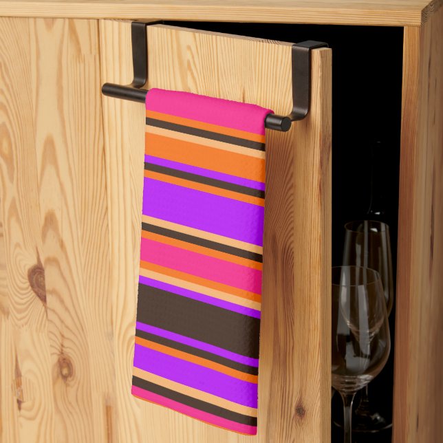 Orange, Magenta och Lila, Stripe-kökshandduk Kökshandduk (Thirds Fold)