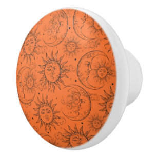 Orange Magic Vintage Celestial Sol Måne Stjärnor Knopp