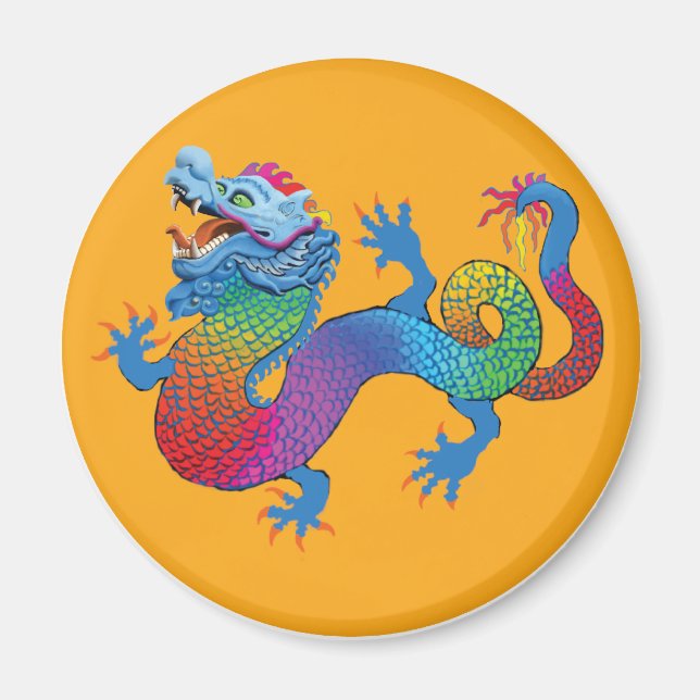 Orange Magnet med färgfulla drakar (Framsidan)
