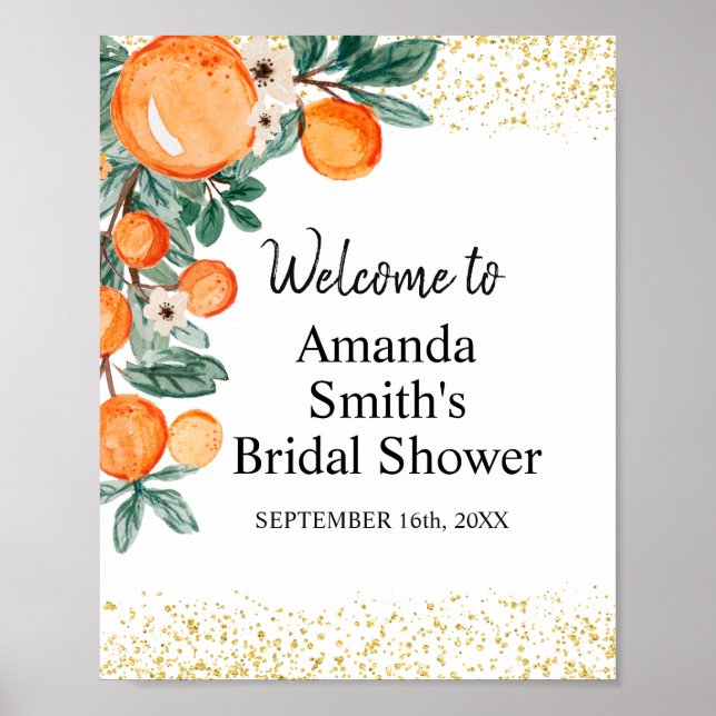 Orange main squeeze bröllopsfest välkomstskylt poster (Framsidan)