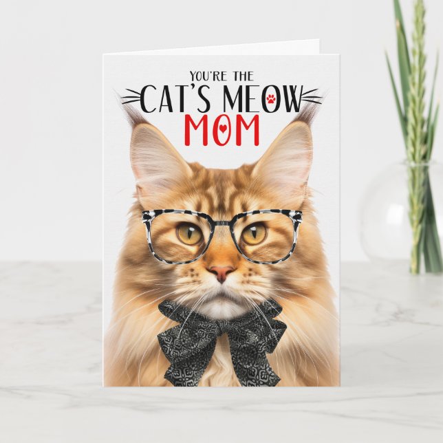 Orange Maine Coon Cat för Mamma vid Mors dag Helgkort (Framsida)