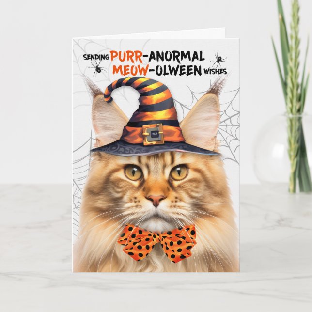 Orange Maine Coon Cat PURRanormal MEOWolween Helgkort (Framsida)