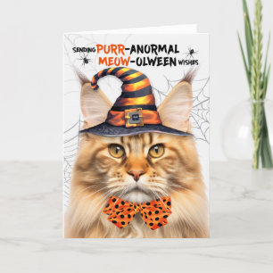 Orange Maine Coon Cat PURRanormal MEOWolween Helgkort
