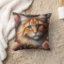 Orange Maine Coon Katt och Rosa Rosor