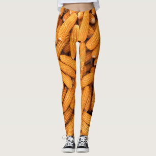 Orange Maj Cob: Harvest Agriculture Background Leggings