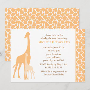 Orange mamma- och babygiraffbaby shower inbjudningar
