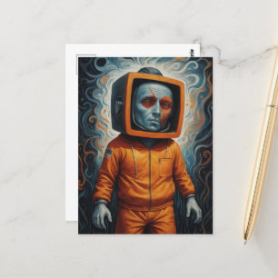 Orange Man Orange Kostym TVhead Vykort