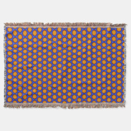 Orange Mandala Flowers on Blue Throw Blanket Filt