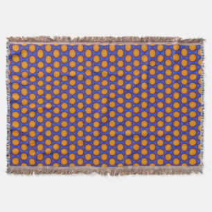 Orange Mandala Flowers on Blue Throw Blanket Filt