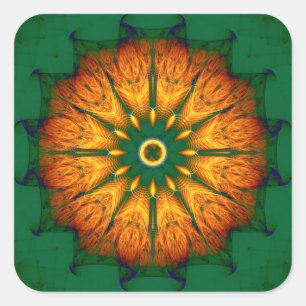 Orange Mandala Fyrkantigt Klistermärke