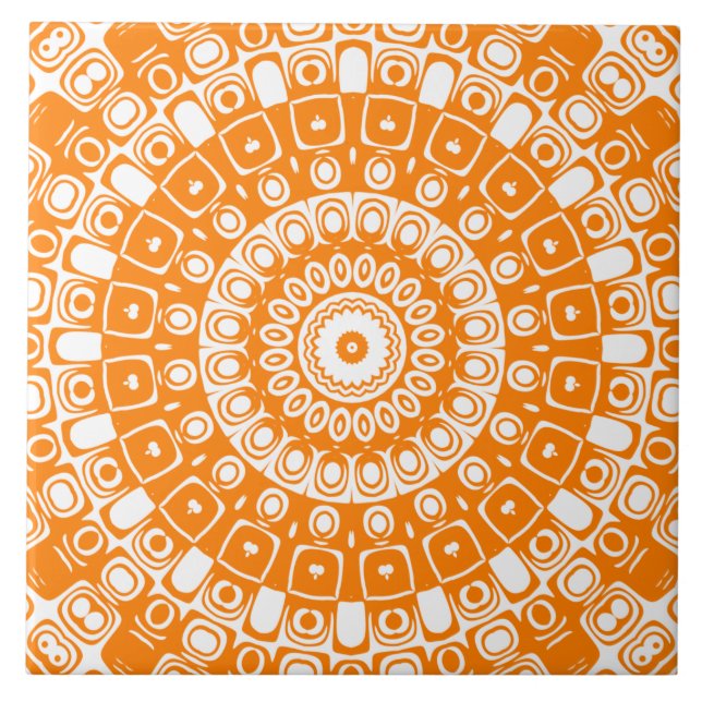 Orange Mandala Geometric Mönster Kakelplatta (Framsidan)