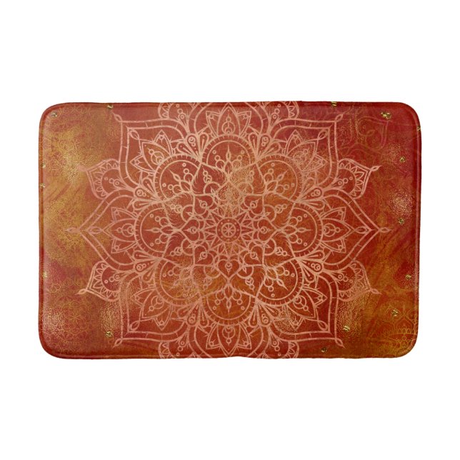 Orange Mandala & Guld Glam Modern Chic Badrumsmatta (Framsidan)