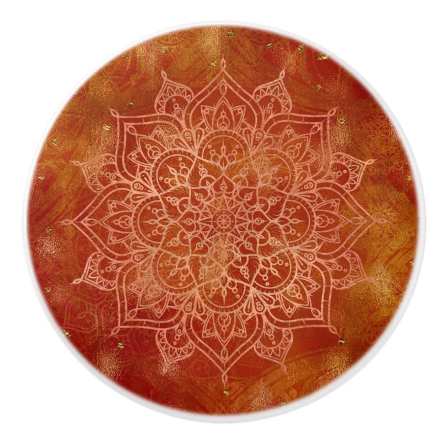 Orange Mandala & Guld Glam Modern Chic Knopp (Framsidan)
