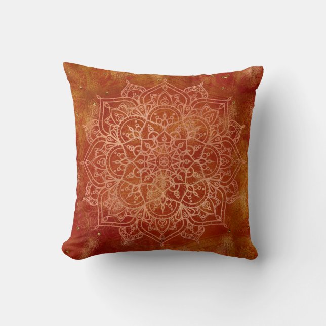 Orange Mandala & Guld Glam Modern Chic Kudde (Framsida)
