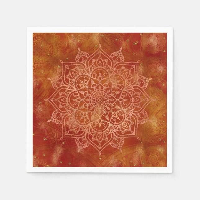 Orange Mandala & Guld Glam Modern Chic Pappersservett (Framsidan)