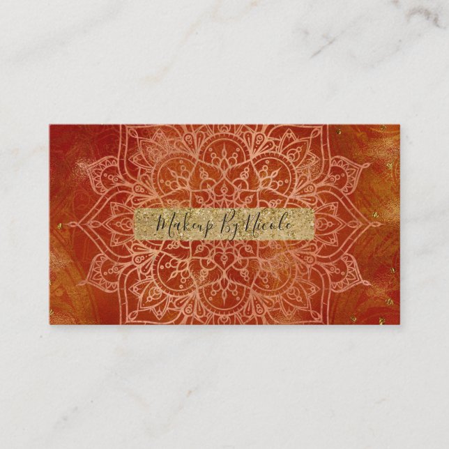 Orange Mandala & Guld Glam Modern Chic Visitkort (Framsida)
