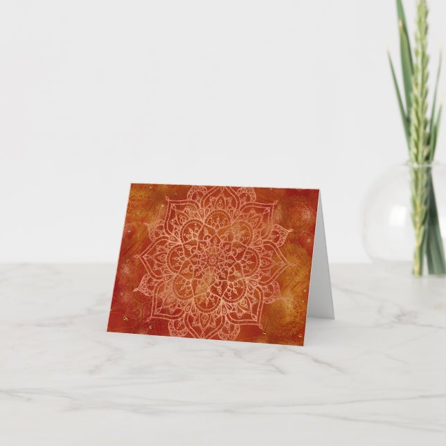 Orange Mandala & guld- Glam modernt chic tack Kort (Framsida)