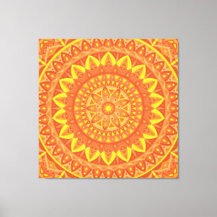 Orange Mandala Varm Boho Geometrisk Livlig Mönster Canvastryck