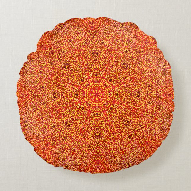 Orange Mandalas skuggor Rund Kudde (Framsidan)