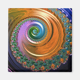 Orange Mandelbrot Swirl Magnet