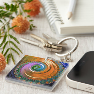 Orange Mandelbrot Swirl Nyckelring