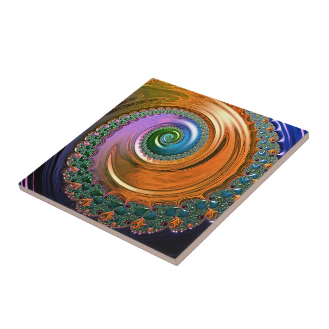 Orange Mandelbrot Swirls Ceramic Tile Kakelplatta (Sidan)