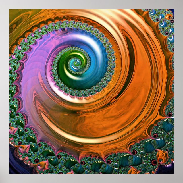 Orange Mandelbrot Virvel Affisch (Framsidan)