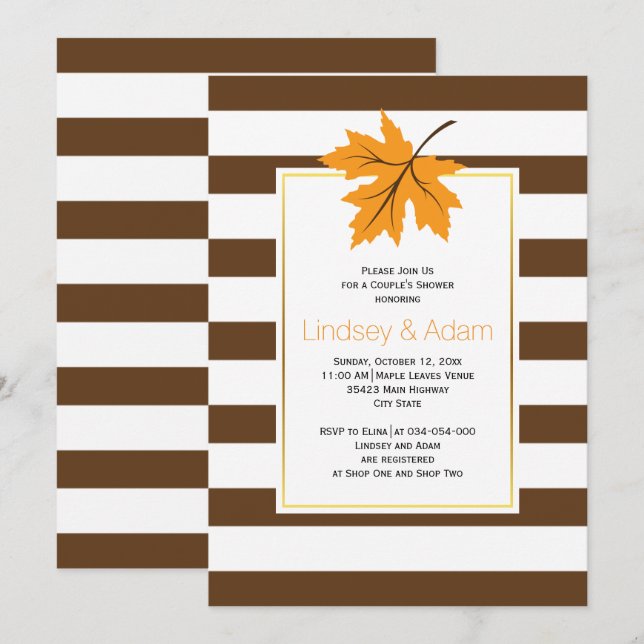 Orange Maple-dusch löv & rand bröllop par Inbjudningar (Fram/baksida)