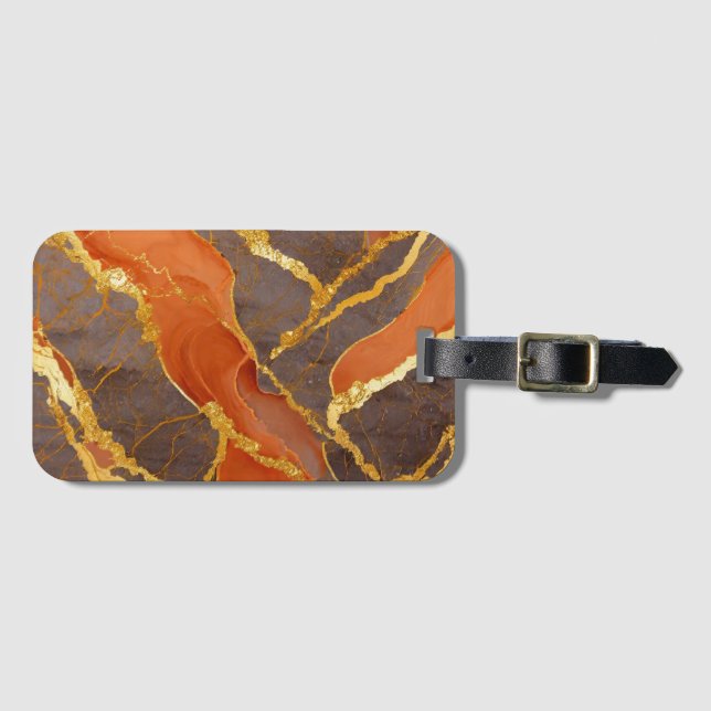 Orange Marble Mönster med Guld Bagagebricka (Framsida horisontal)