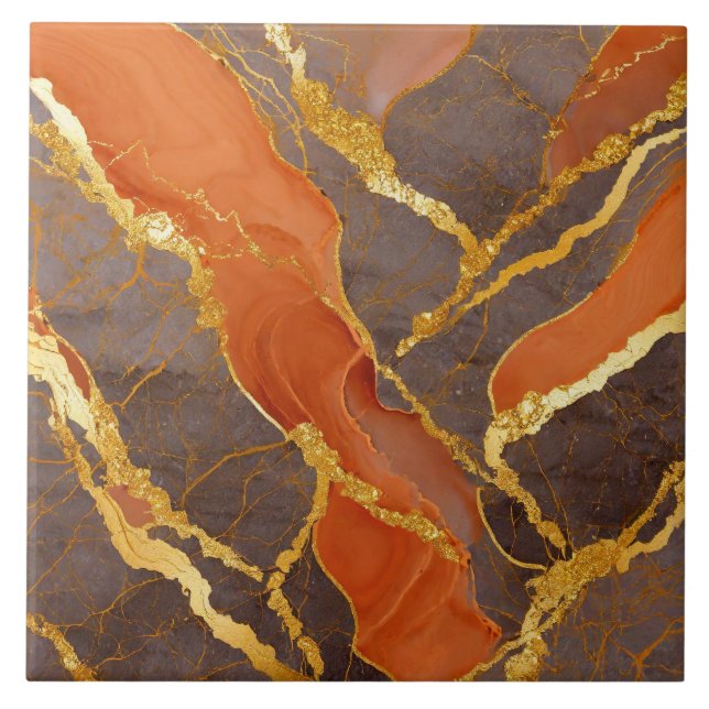 Orange Marble Mönster med Guld Kakelplatta (Framsidan)