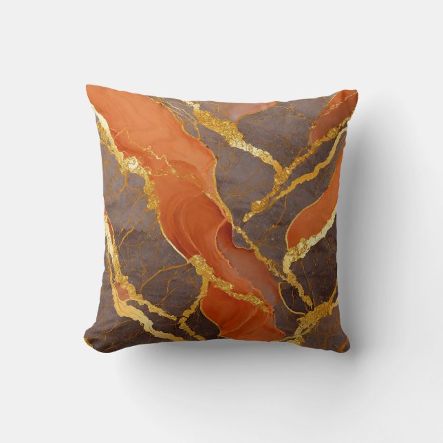 Orange Marble Mönster med Guld Kudde (Framsida)