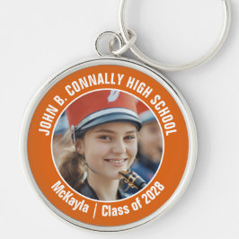 Orange Marching Band Photo High School Spirit Rund Silverfärgad Nyckelring