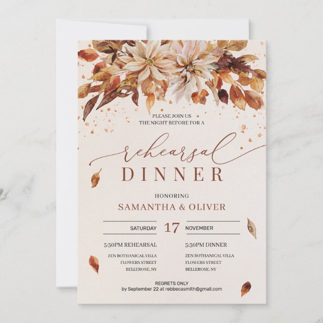 Orange Marigold Autumn Flowers Boho Rehearsal Inbjudningar (Framsida)