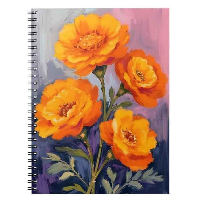 Orange Marigold Blommor Akvarell Blommålning Anteckningsbok (Framsidan)