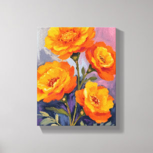 Orange Marigold Blommor Akvarell Blommålning Canvastryck