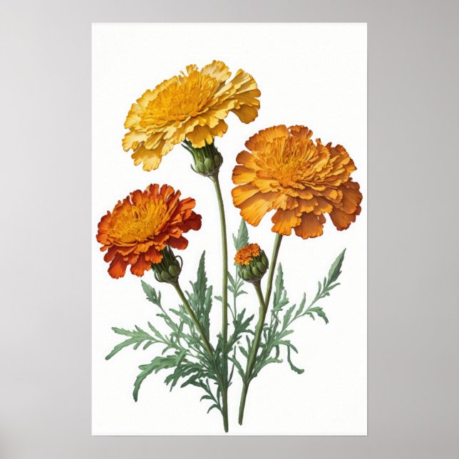 Orange Marigold Blommor Konsttryck Affisch (Framsidan)