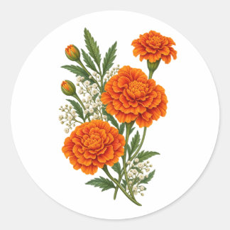 Orange Marigold Botanisk Blommig Klistermärke