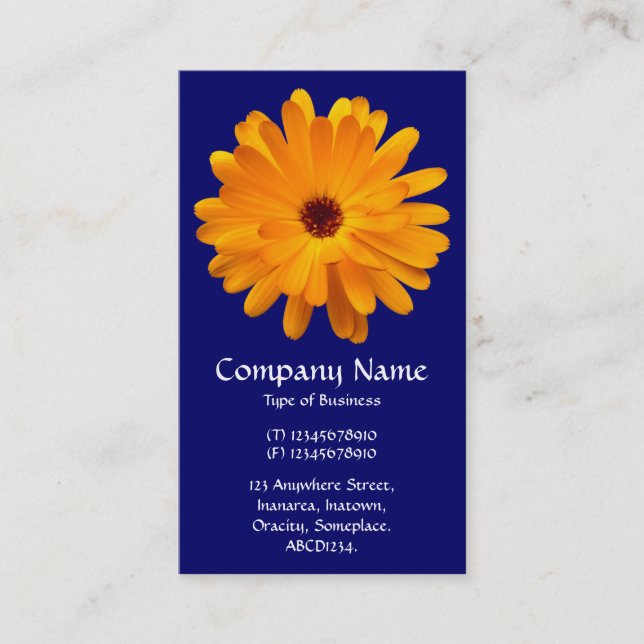 Orange Marigold - Djupblå Navy Visitkort (Framsida)